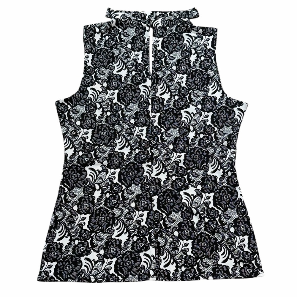 White House Black Market White & Black Floral Faux Lace Keyhole Tank - Medium - Picture 8 of 15